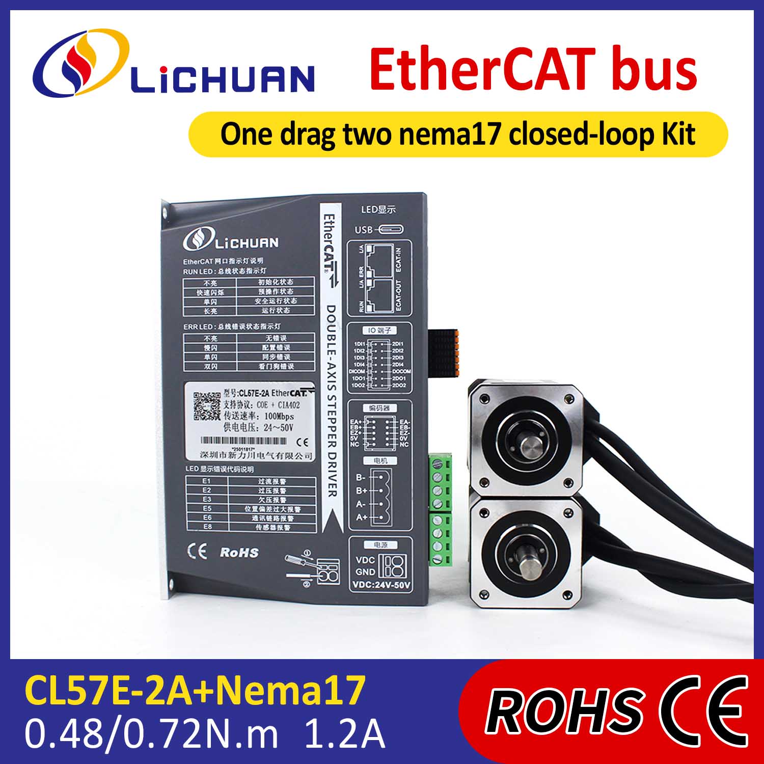 کیت درایور موتور پله ای حلقه بسته DC 2 فاز نما17 EtherCAT 2Phase