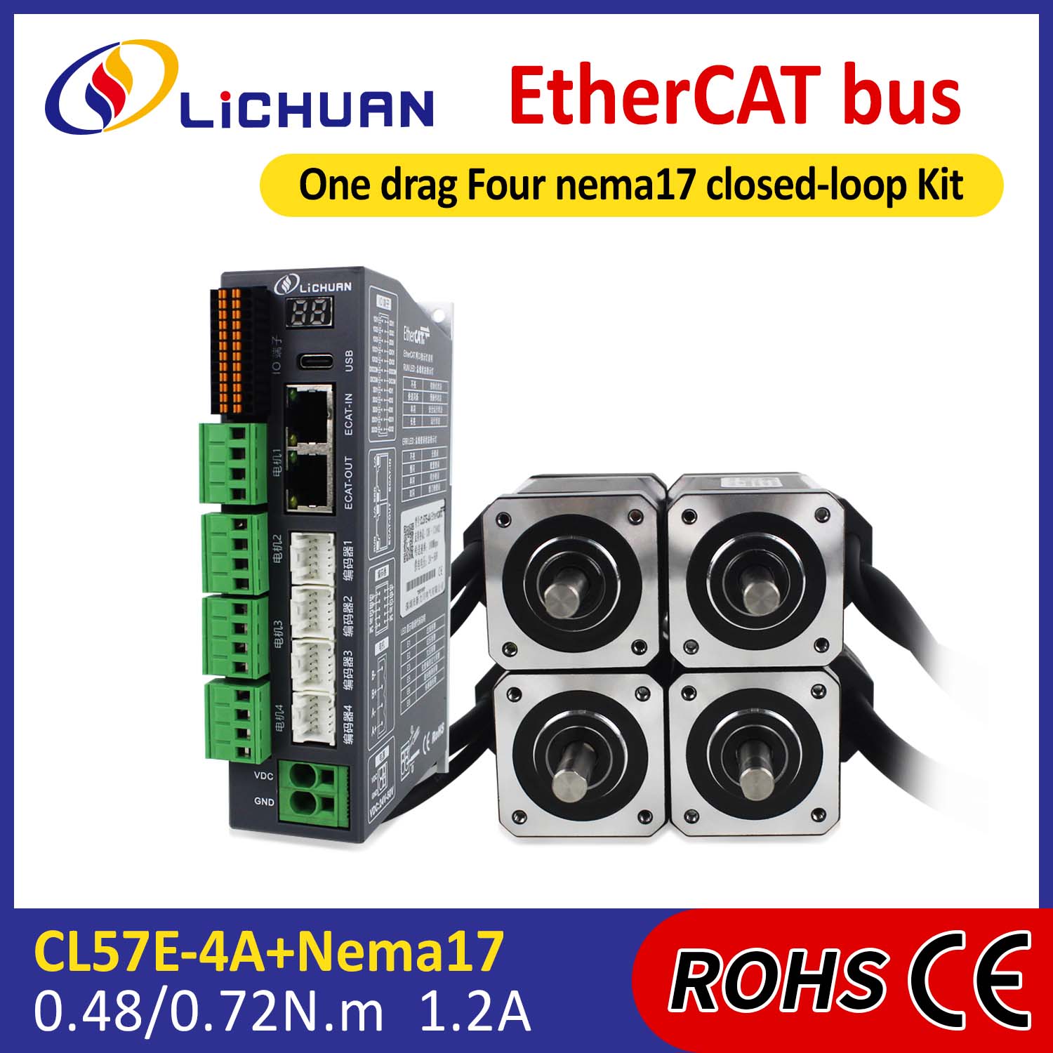 کیت درایور موتور پله ای حلقه بسته DC 4 محور EtherCAT 2Phase Nema17