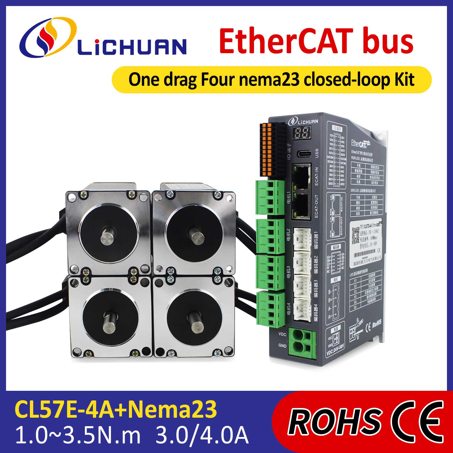 کیت درایور موتور پله ای حلقه بسته DC 4 محور EtherCAT 2Phase Nema23
