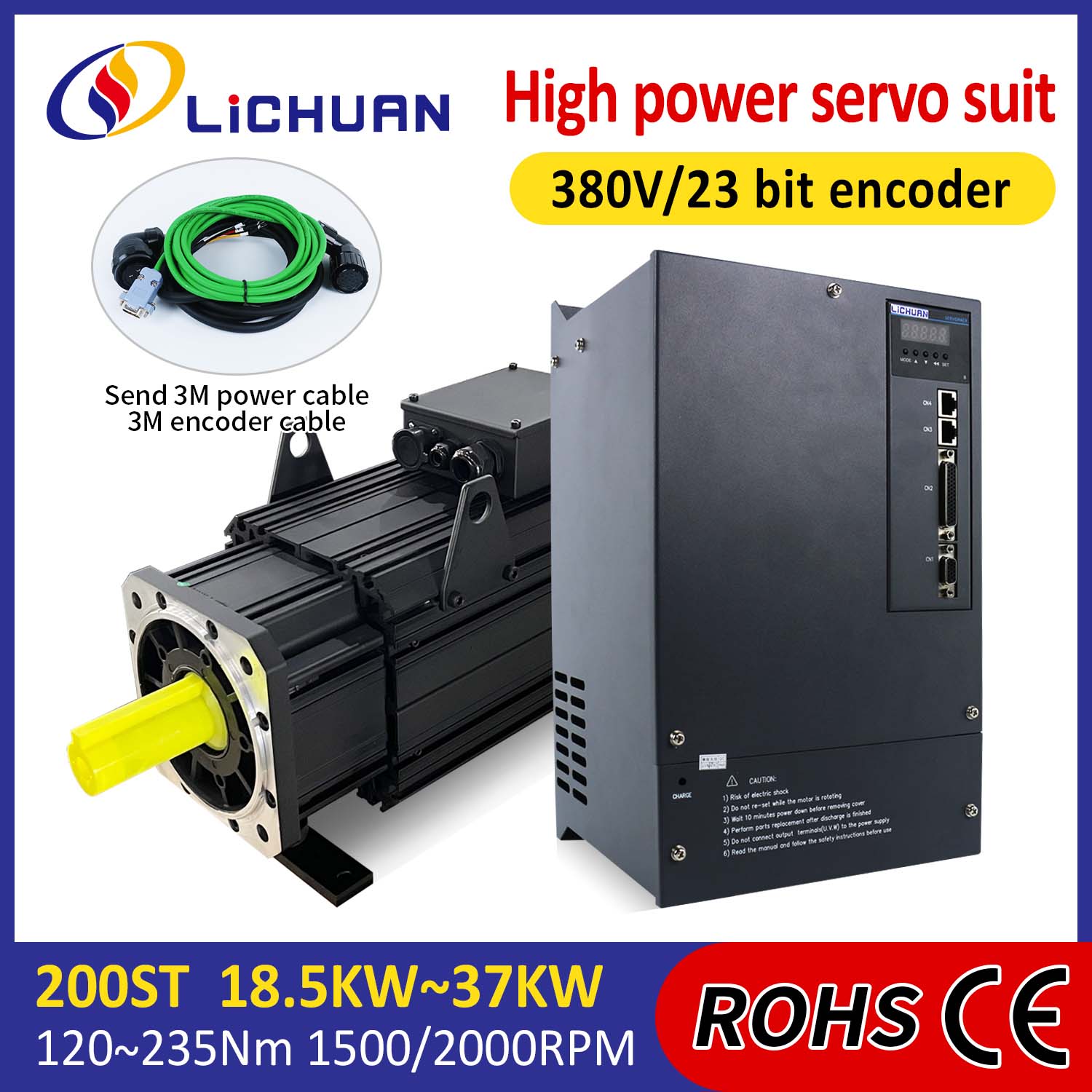 کیت درایورهای سروو موتور AC لیچوان با توان بالا 191 نیوتن متر 30 کیلووات AC380V 52A 1500/2000RPM IP65